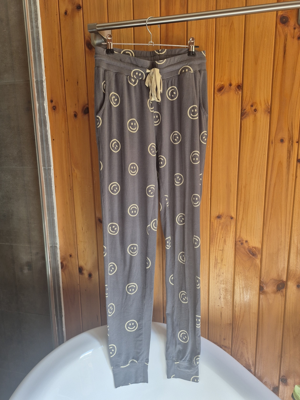 NOBO Gray Jogger Pants with Cream Yellow Smiley Print